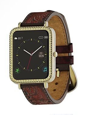 Wrangler Smart Watch Square Antique Gold Tone Brown Floral Strap NEW $155